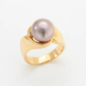 10mm Round Cortez Pearl® & Diamond Bypass Ring in 18kt Yellow Gold