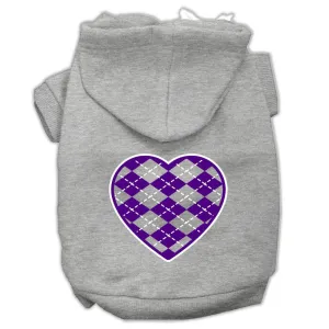 Argyle Heart Purple Screen Print Pet Hoodies Grey Size Sm (10)