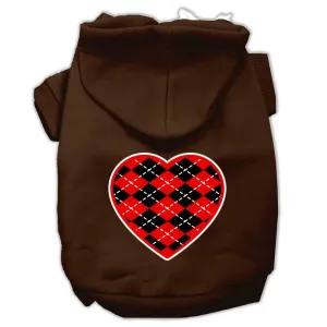 Argyle Heart Red Screen Print Pet Hoodies Brown Size XL (16)