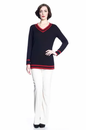 Blanche Reversible V Neck Pullover - Red/Black