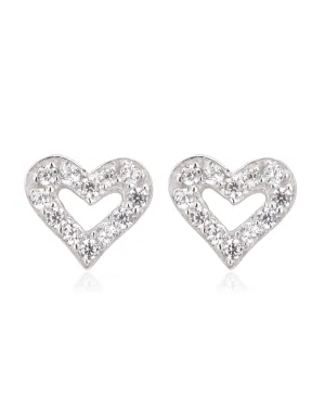 Carlton London 925 Sterling Rhodium Plated Cz Heart Stud Earring For Women