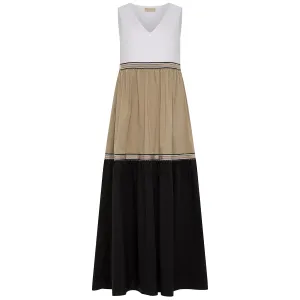 Cotton Block Tiered Maxi Dress - Black & Camel