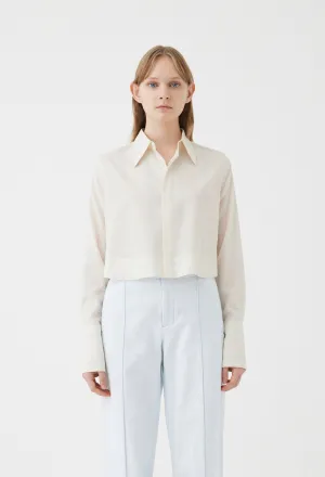 Cropped Wool Shirt in White Stripe