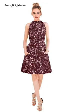 Cruze Dot Maroon Designer Dress American Crepe