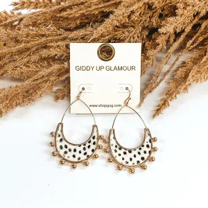 Gold Tone Teardrop Earrings with a White Dotted Print