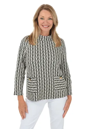 Jacquard Double Pocket Raglan Sleeve Top