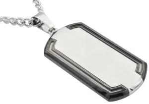 Mens Black Stainless Steel Dog Tag Pendant With Beveled Edge