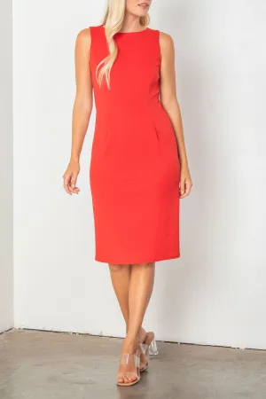 Red Boat Neck Sleeveless Sheath Dress